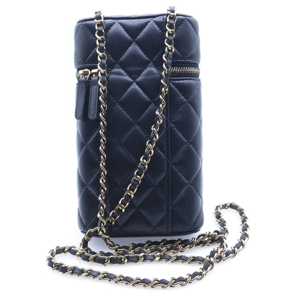 CHANEL(シャネル) ココマーク マトラッセ バニティ ラムスキン フォンケース チェーンショルダーバッグ ブラック ランダムシリアル AP2084 レディース