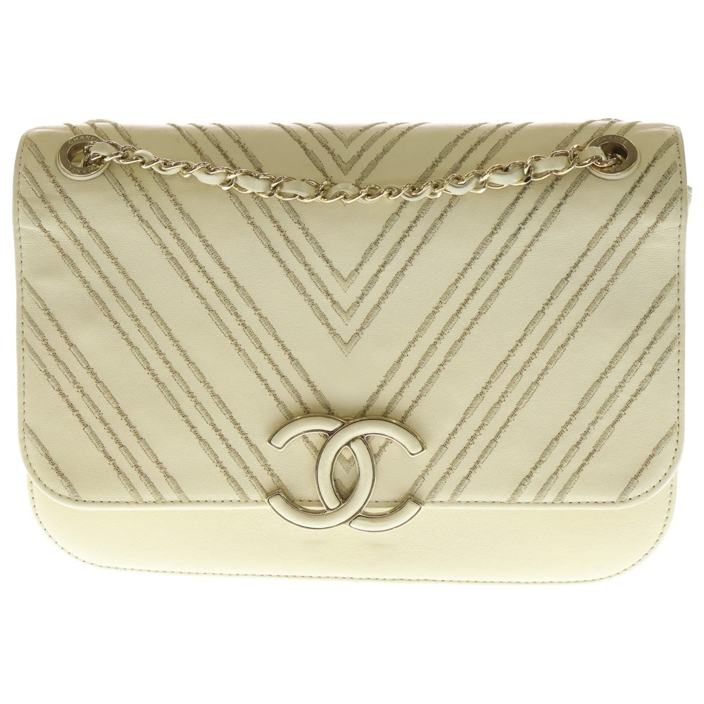 CHANEL(シャネル) ココマークロック Vステッチ シープ カーフスキン チェーンショルダーバッグ レディース アイボリー A91893
