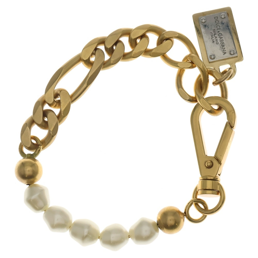 DOLCE & GABBANA(ドルチェアンドガッバーナ) Link Bracelet パール チェーンリンクブレスレット ゴールド レディース