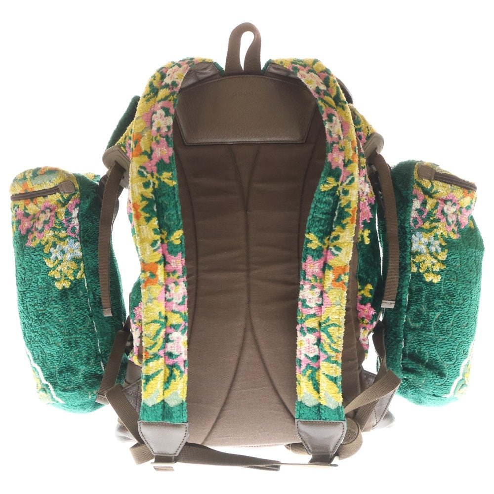 GUCCI(グッチ) フラワー ジャガード ベルベッド レザー リュックサック デイパック バックパック グリーン/ブラウン 562911 レディース