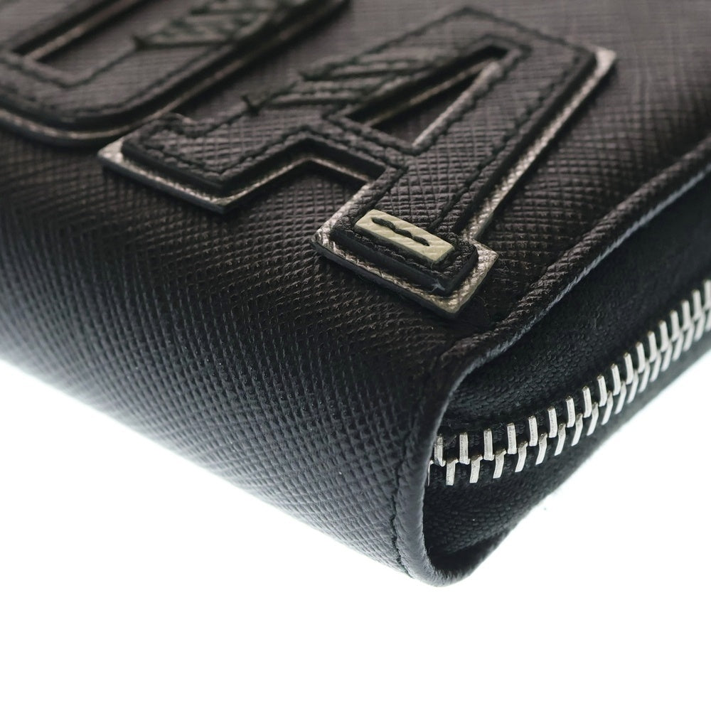 PRADA(プラダ) サフィアーノ レザー ラウンドジップ ロゴ ロングウォレット 長財布 ブラック レディース