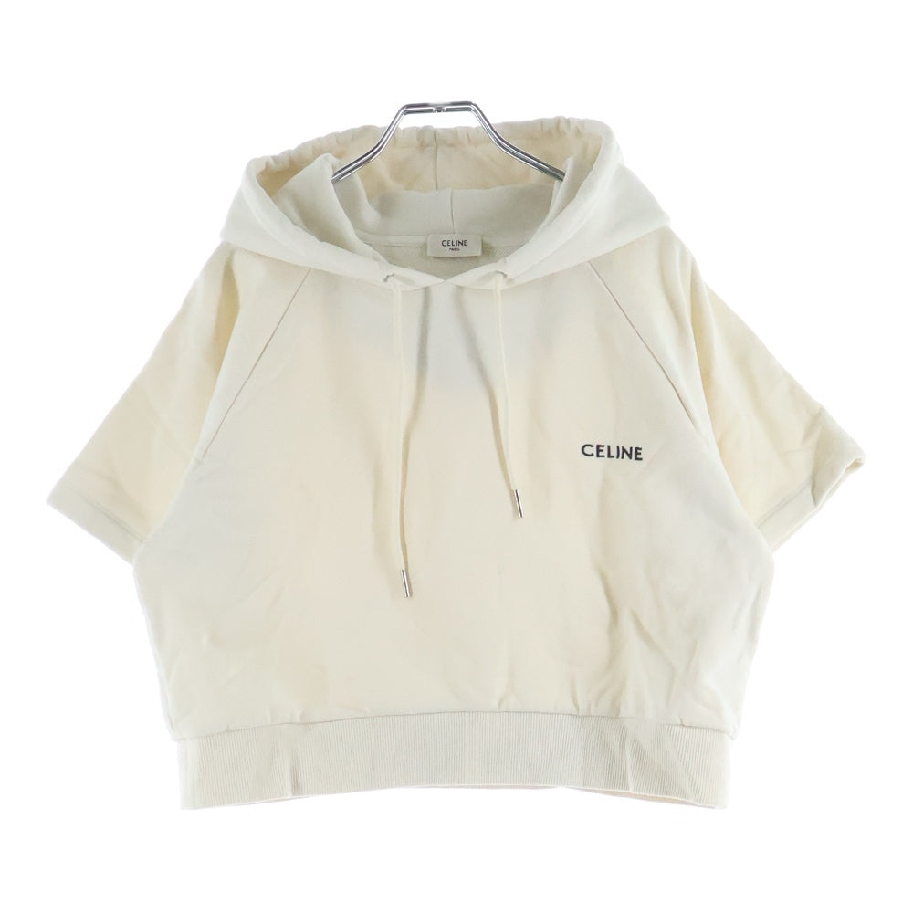 CELINE(セリーヌ) 23SS ロゴ刺繍 スウェット ショートスリーブ 半袖 プルオーバーパーカー レディース クリーム 2Y997670Q