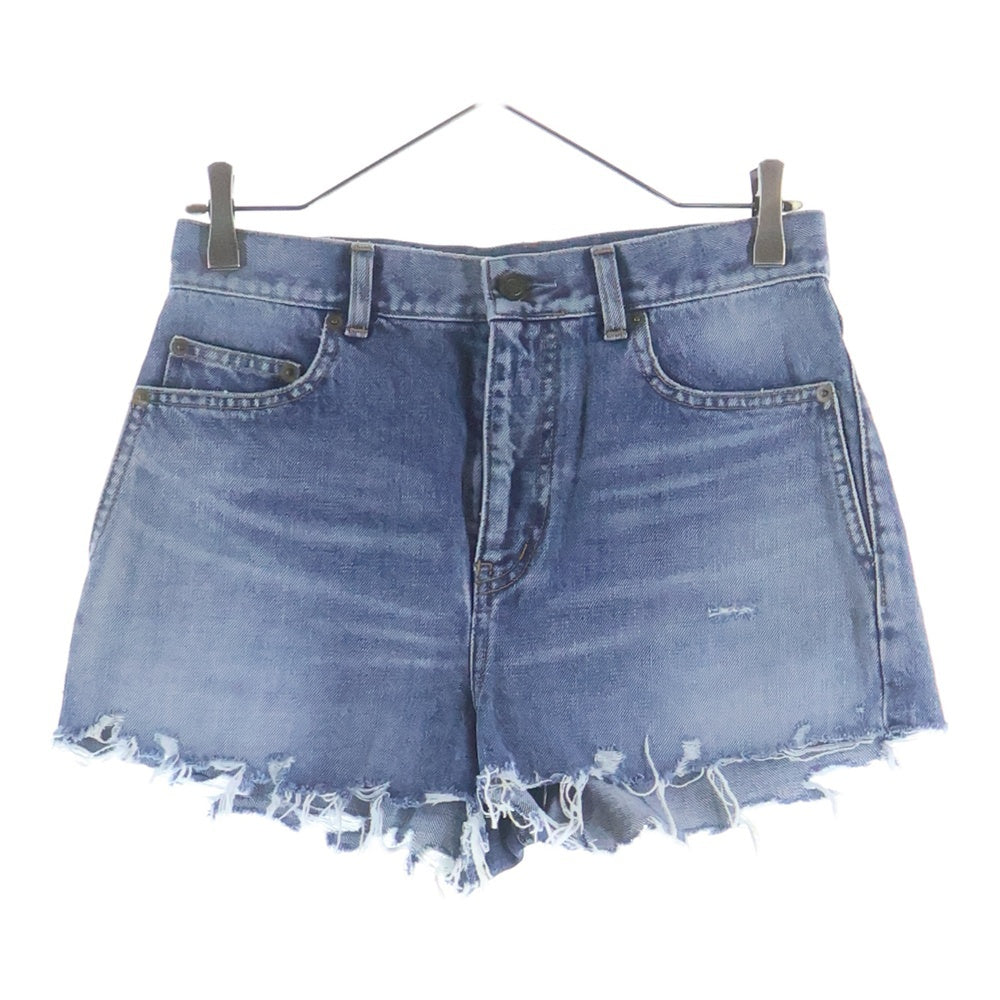 SAINT LAURENT PARIS(サンローランパリ) ダメージ加工 カットオフ 5ポケット デニム ショートパンツ ハーフパンツ ショーツ レディース インディゴ 562888 YE852
