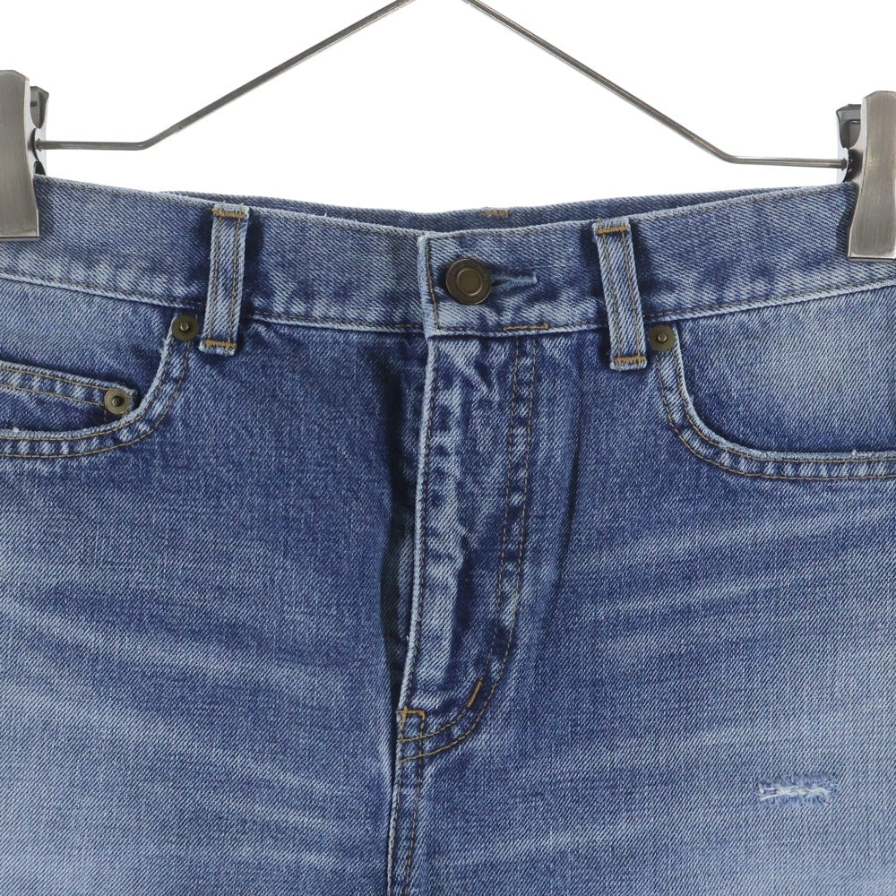 SAINT LAURENT PARIS(サンローランパリ) ダメージ加工 カットオフ 5ポケット デニム ショートパンツ ハーフパンツ ショーツ レディース インディゴ 562888 YE852