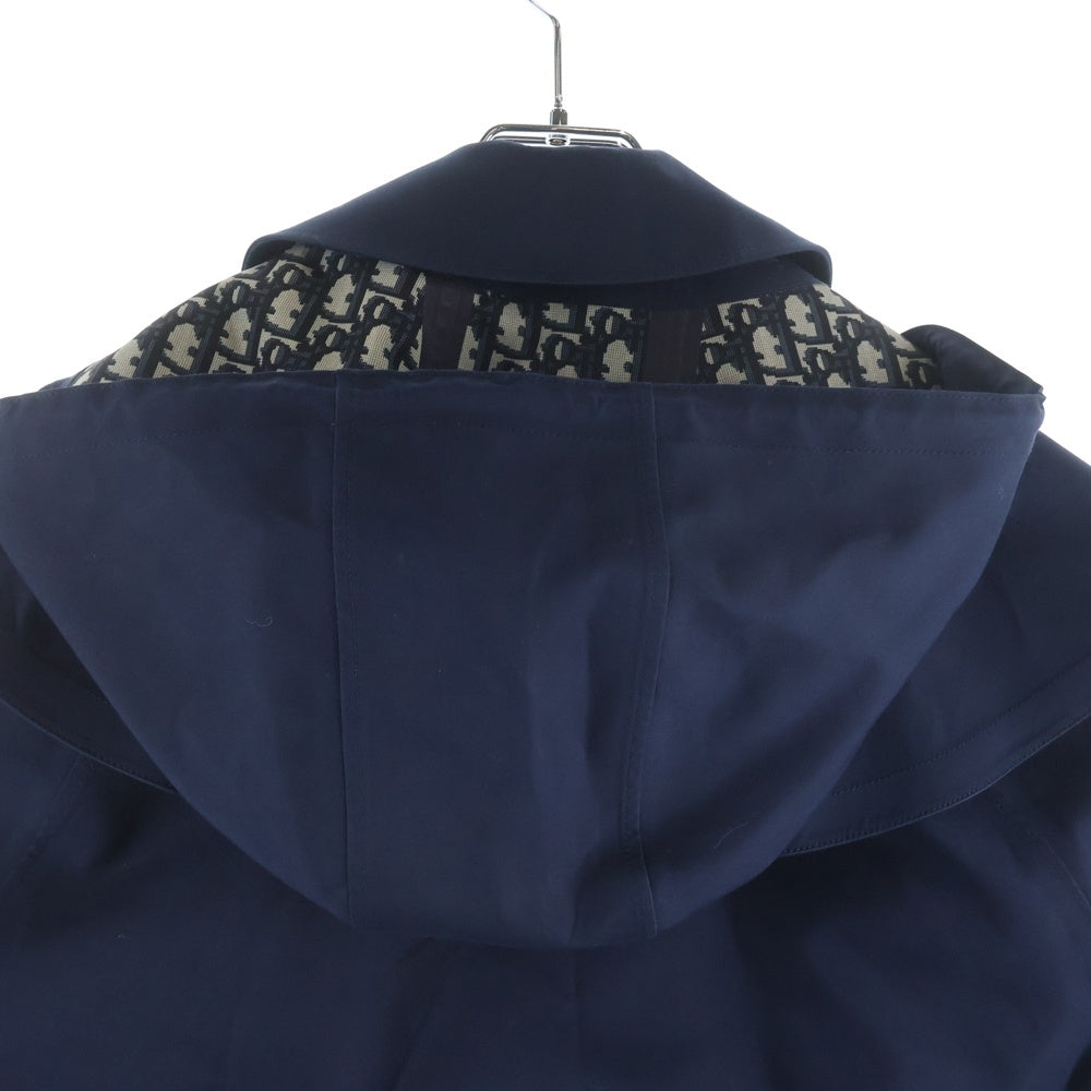 Christian Dior(クリスチャンディオール) コットン 裏地オブリーク 総柄 ゴム引き フーデッド ロング トレンチコート レディース ネイビー 227M65A3905