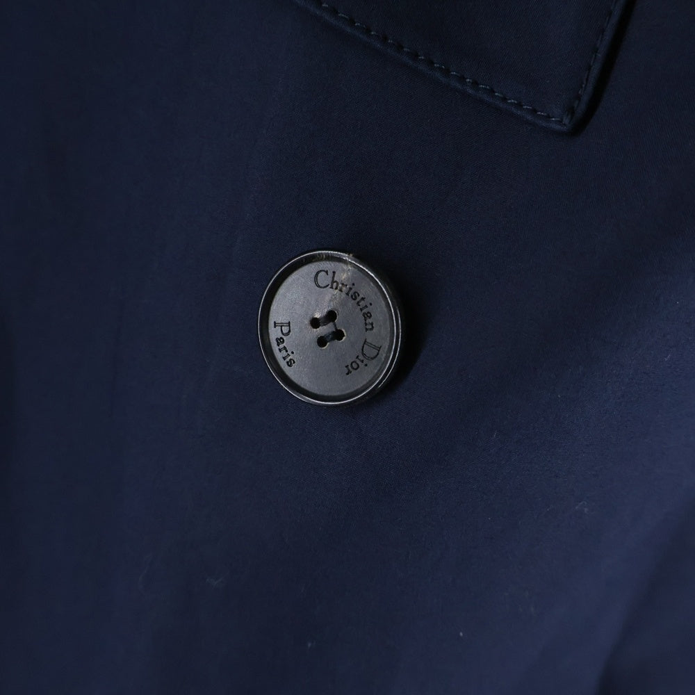 Christian Dior(クリスチャンディオール) コットン 裏地オブリーク 総柄 ゴム引き フーデッド ロング トレンチコート レディース ネイビー 227M65A3905