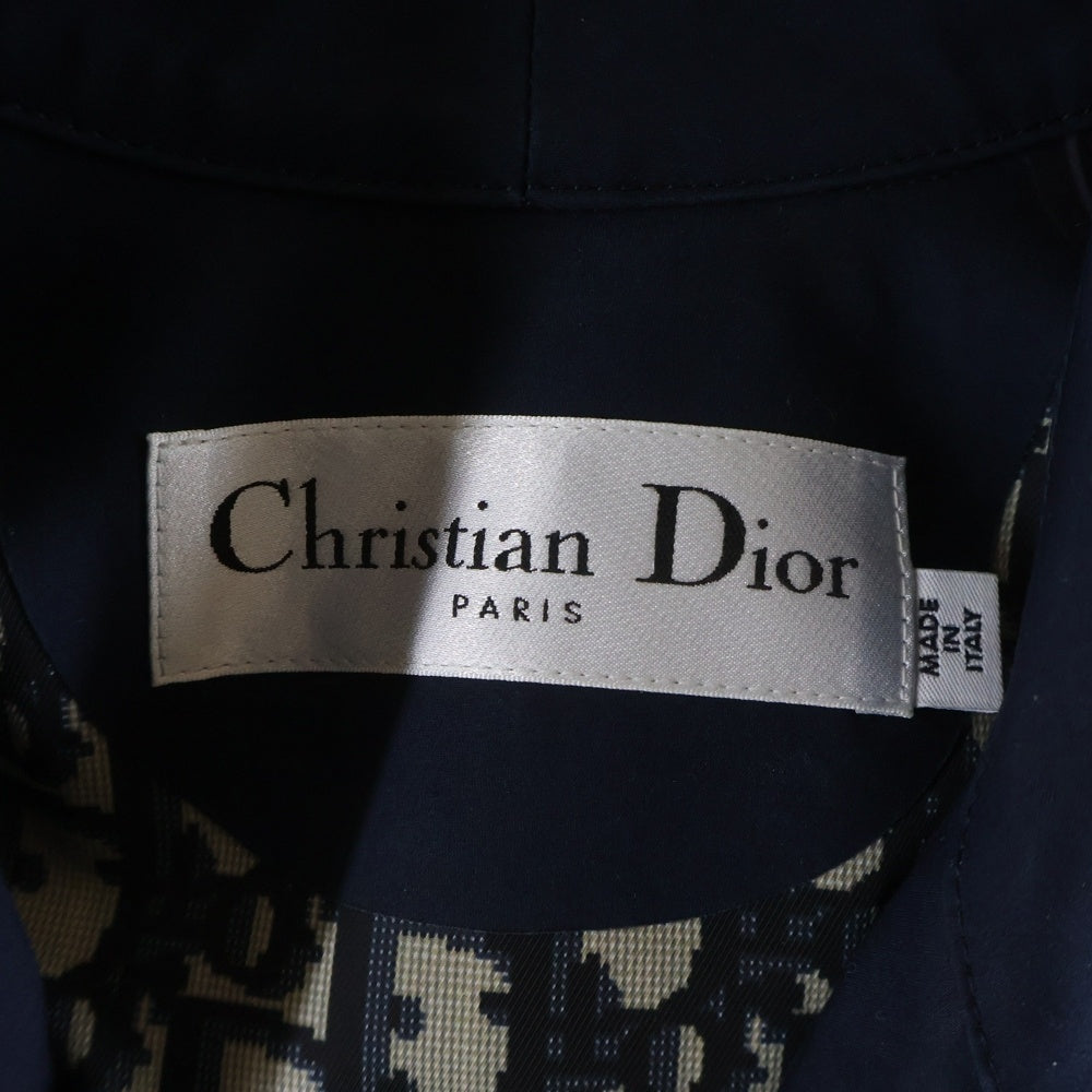 Christian Dior(クリスチャンディオール) コットン 裏地オブリーク 総柄 ゴム引き フーデッド ロング トレンチコート レディース ネイビー 227M65A3905