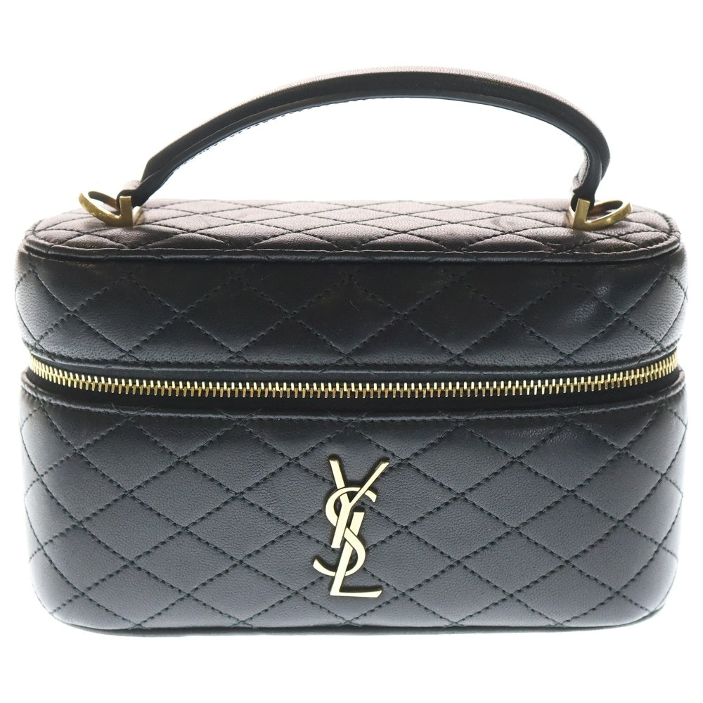 SAINT LAURENT PARIS(サンローランパリ) ギャビー ラムスキン レザー 2WAY バニティ ハンドバッグ ポーチ ショルダーバッグ ブラック レディース 766731