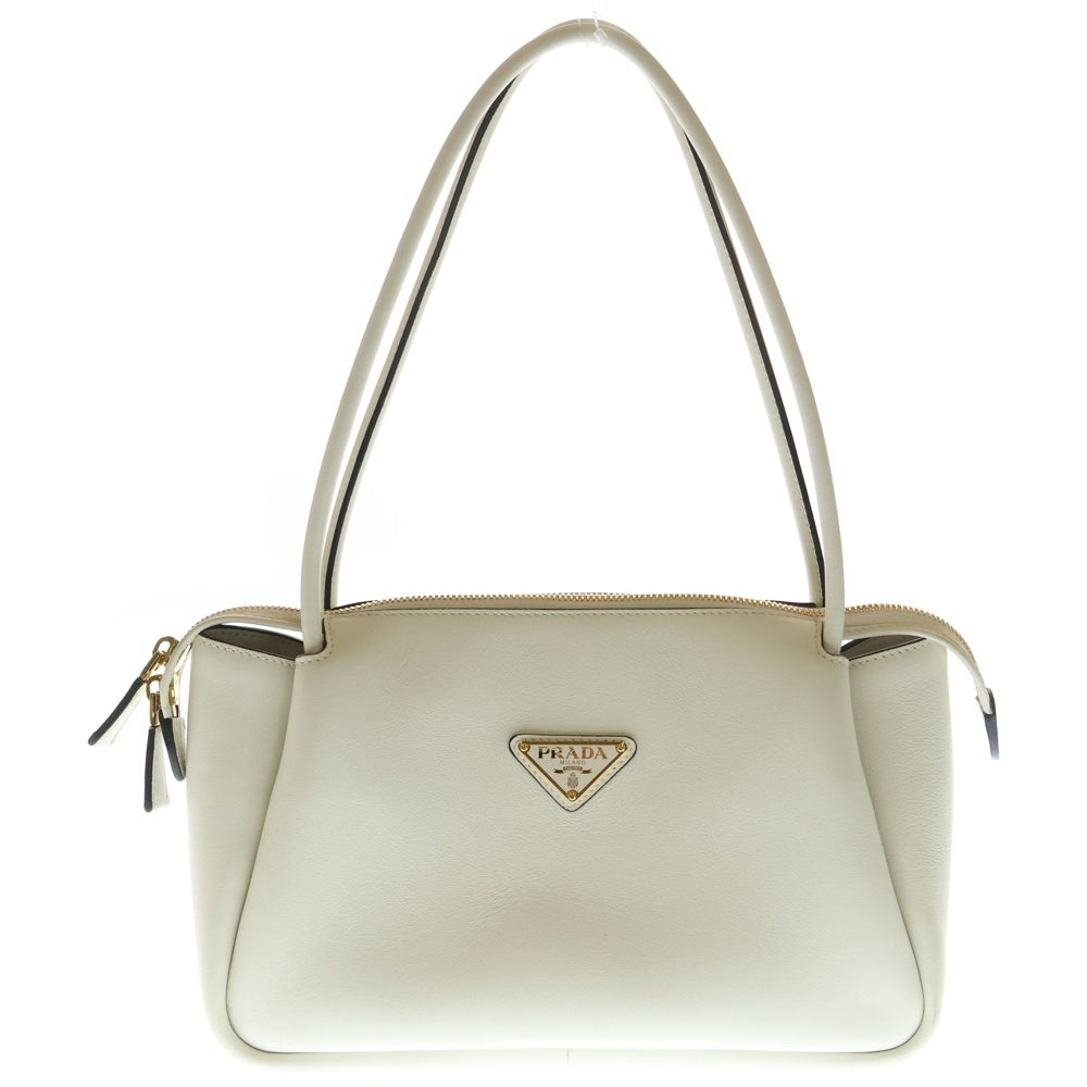 PRADA(プラダ) トライアングルロゴプレート ダーリン ソフトグレインレザー ミディアム トートバッグ ハンドバッグ ホワイト レディース 1BA444