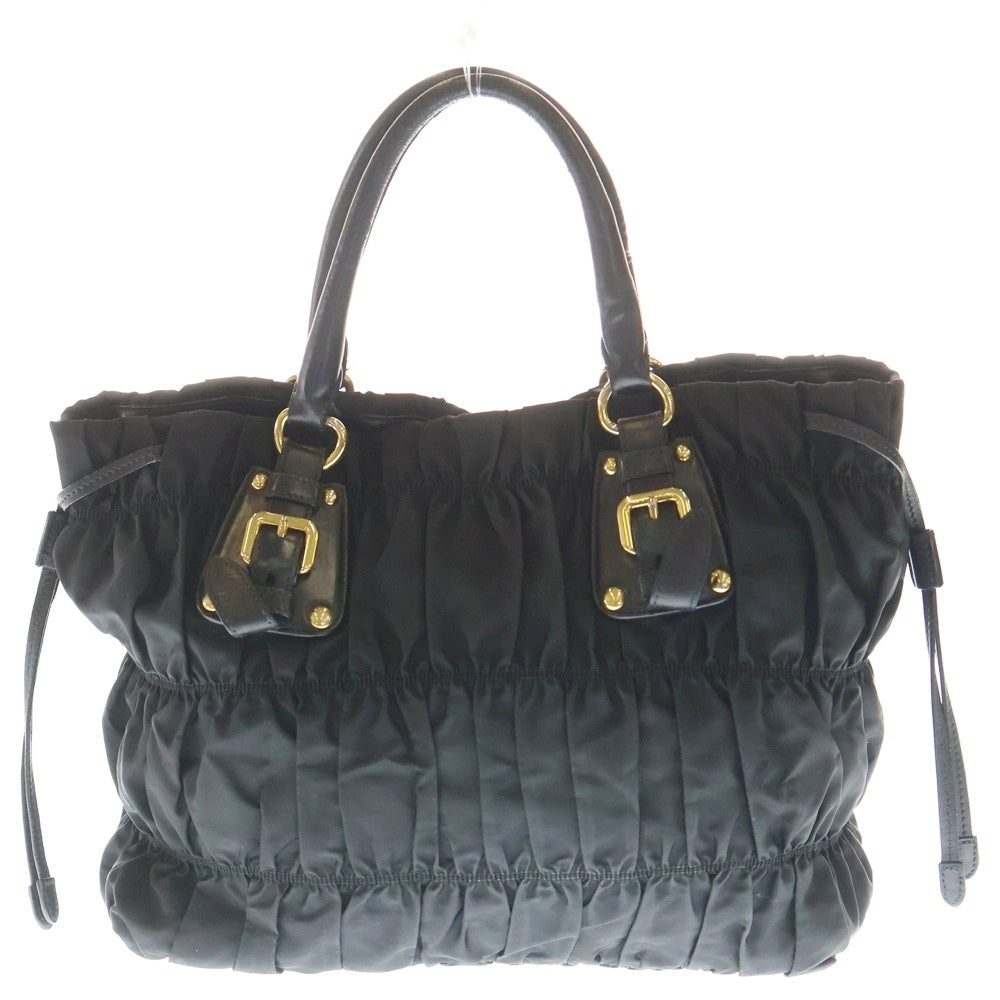 PRADA(プラダ) ギャザー 2Way ナイロン ハンド バッグ ブラック レディース