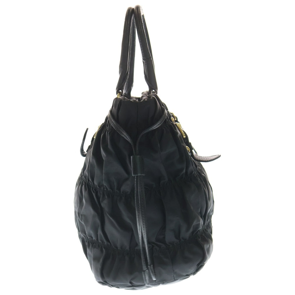 PRADA(プラダ) ギャザー 2Way ナイロン ハンド バッグ ブラック レディース