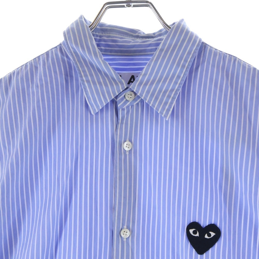 PLAY COMME des GARCONS(プレイコムデギャルソン) Striped S/S Shirt ハートパッチ ストライプ 半袖シャツ ブルー AZ-B022