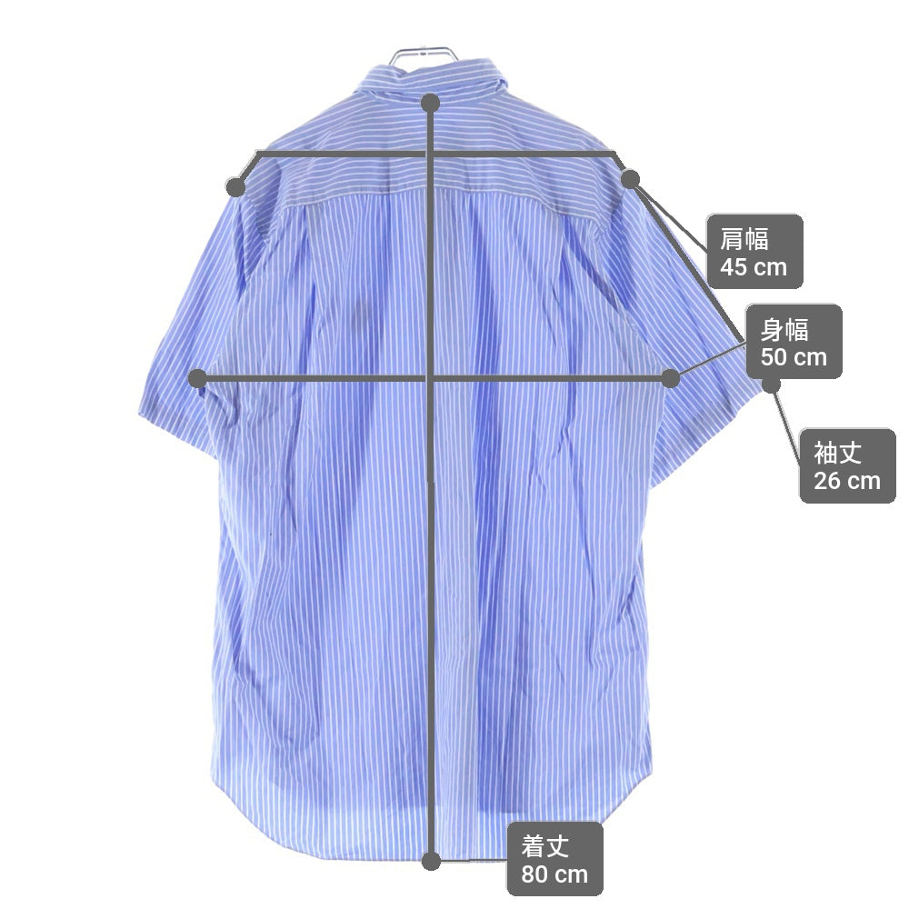 PLAY COMME des GARCONS(プレイコムデギャルソン) Striped S/S Shirt ハートパッチ ストライプ 半袖シャツ ブルー AZ-B022