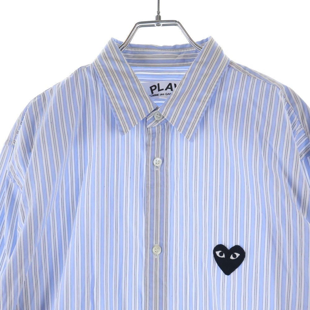 PLAY COMME des GARCONS(プレイコムデギャルソン) Striped L/S Shirt ハートパッチ ストライプ 長袖シャツ ブルー AZ-B020