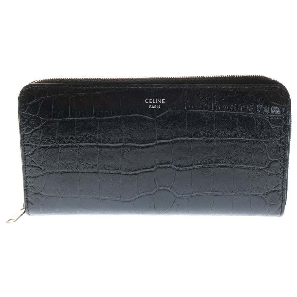 CELINE(セリーヌ) クロコダイル エンボスド カーフスキン レザー ラウンドジップ ロングウォレット 長財布 ブラック 10B553CUV.38SI