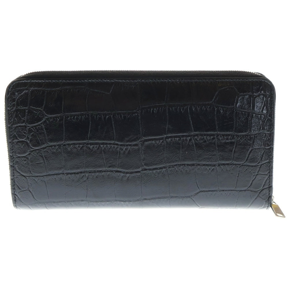 CELINE(セリーヌ) クロコダイル エンボスド カーフスキン レザー ラウンドジップ ロングウォレット 長財布 ブラック 10B553CUV.38SI