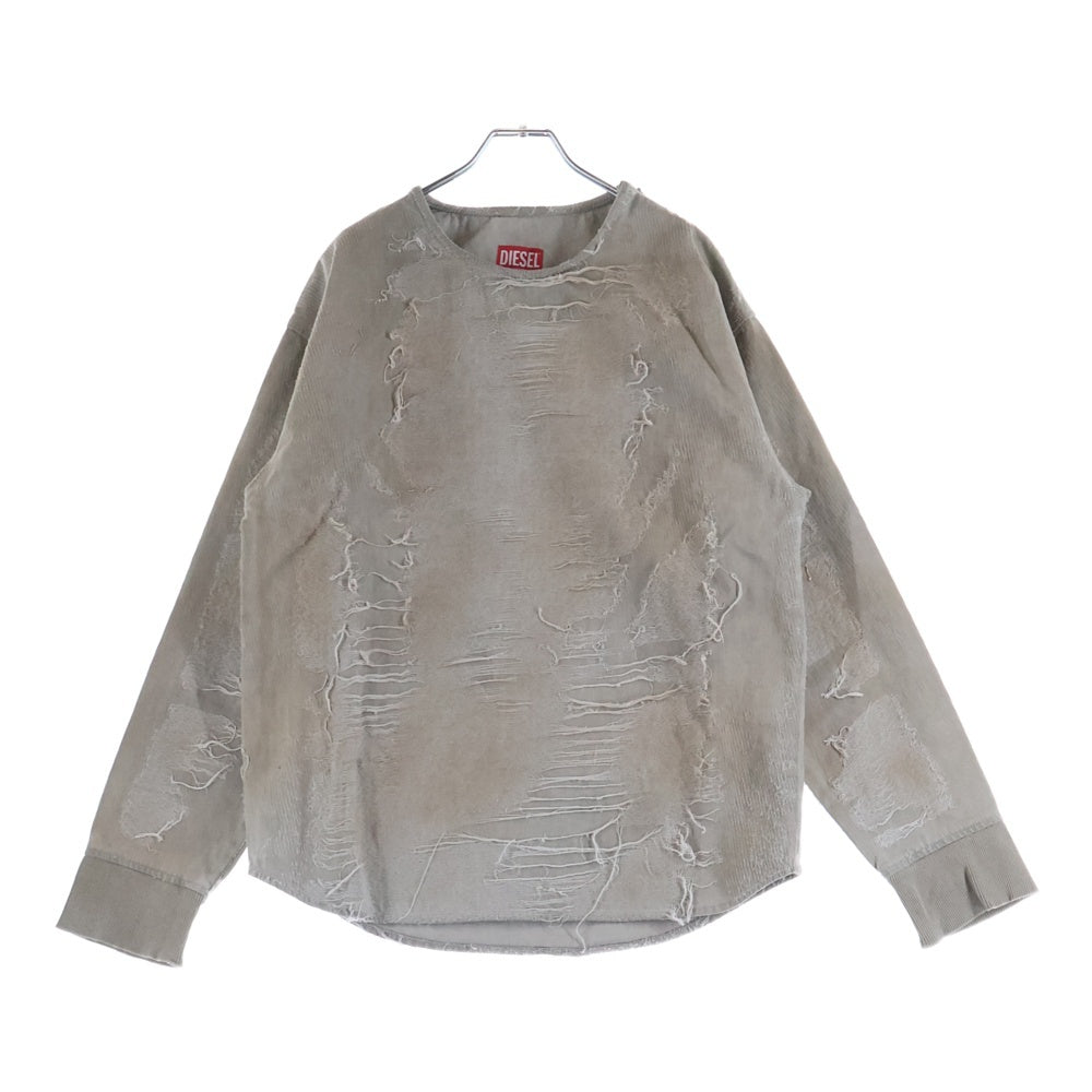 DIESEL(ディーゼル) D-JUST-FSG1 ダメージ加工 オーガニックコットンスウェットシャツ グレー A18195