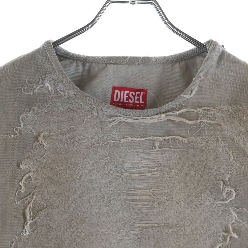 DIESEL(ディーゼル) D-JUST-FSG1 ダメージ加工 オーガニックコットンスウェットシャツ グレー A18195