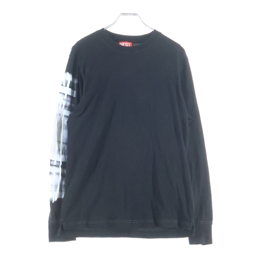 DIESEL(ディーゼル) T-JUST-LS-SLITS-N2 アームフロッキープリント ロングスリーブ 長袖Tシャツカットソー ブラック A12272