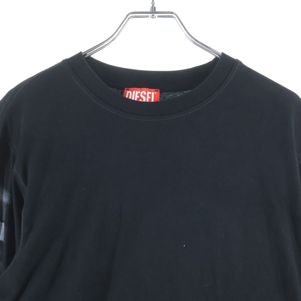 DIESEL(ディーゼル) T-JUST-LS-SLITS-N2 アームフロッキープリント ロングスリーブ 長袖Tシャツカットソー ブラック A12272