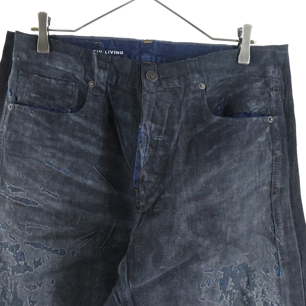 DIESEL(ディーゼル) 2010 D-MACS-FSE2 貼り付け加工 ワイド デニムパンツ ブラック/インディゴ A13887