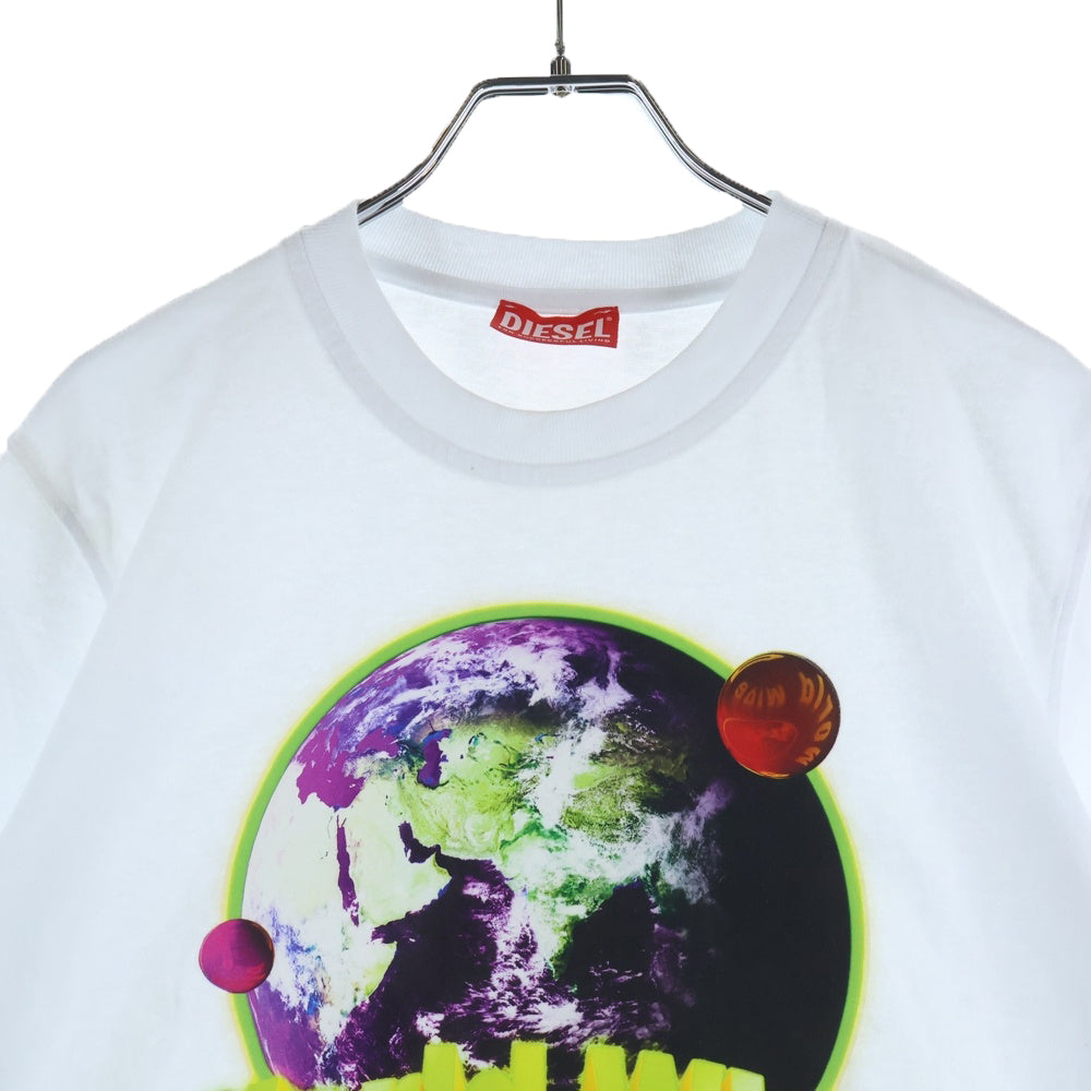 DIESEL(ディーゼル) T-JUST-L20 アースプリント クルーネック半袖Tシャツカットソー ホワイト A11048