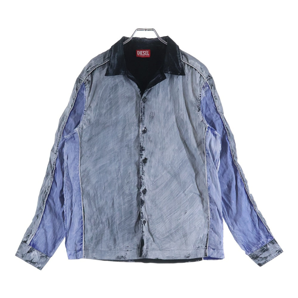 DIESEL(ディーゼル) 24AW S-CREED-BLOCKエスクリード ブロック 加工 切替 長袖シャツ ブルー/ブラック A14419