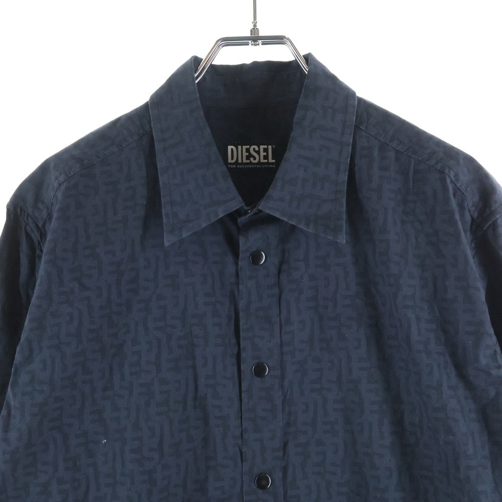 DIESEL(ディーゼル) S-UMBE-MON リピートロゴ総柄 ボタンダウン長袖シャツ ブラック A08809