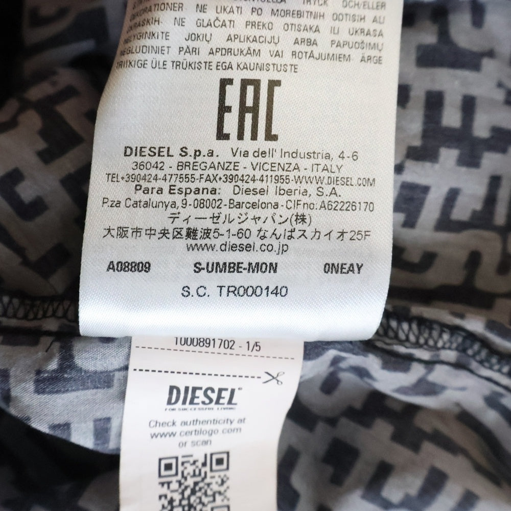 DIESEL(ディーゼル) S-UMBE-MON リピートロゴ総柄 ボタンダウン長袖シャツ ブラック A08809