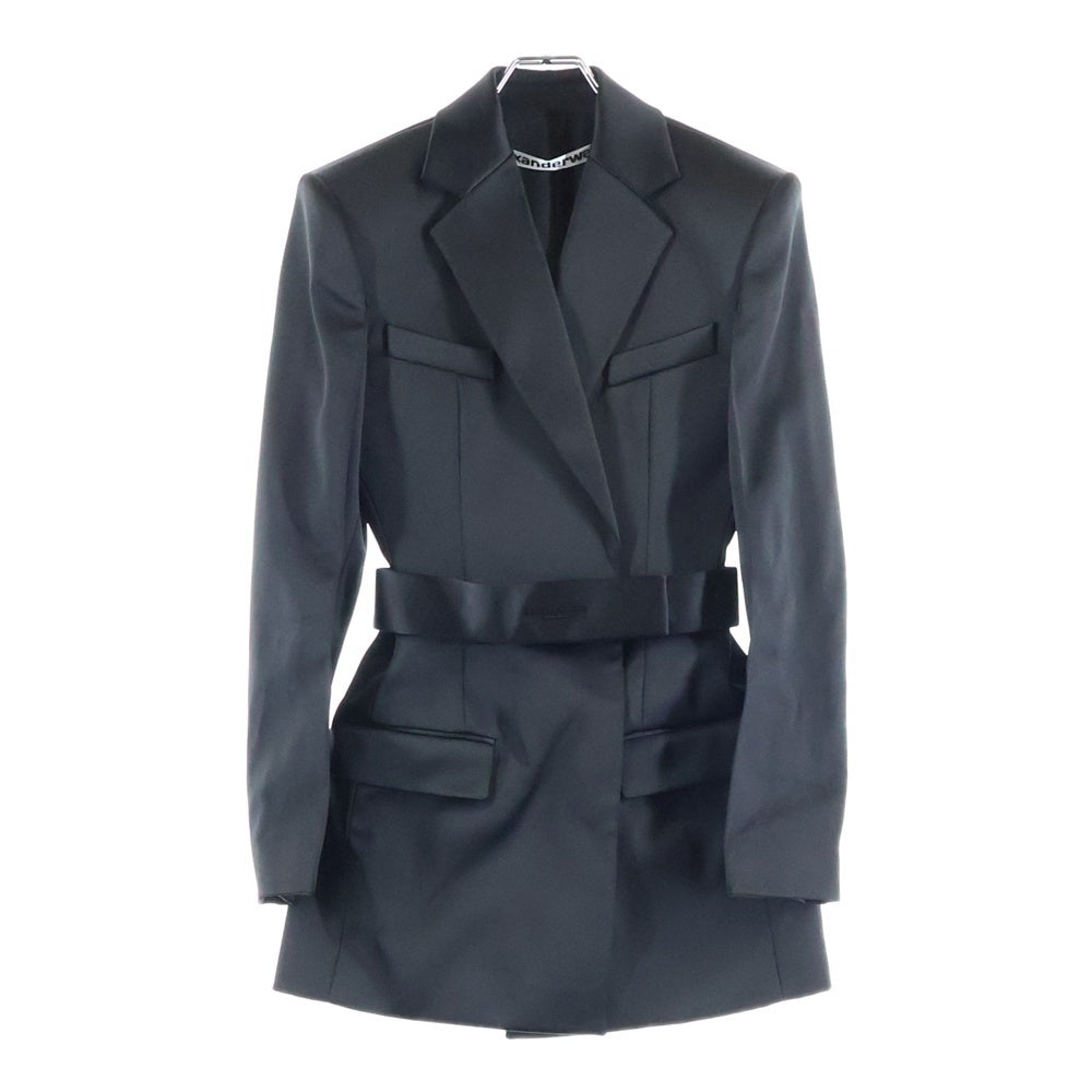 ALEXANDER WANG(アレキサンダーワン) ダブルブレスト ベルト付き サテン テーラードジャケット ブラック レディース