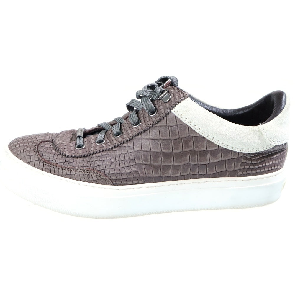 JIMMY CHOO(ジミーチュウ) クロコエンボス レザー ローカットスニーカー ブラウン/ホワイト