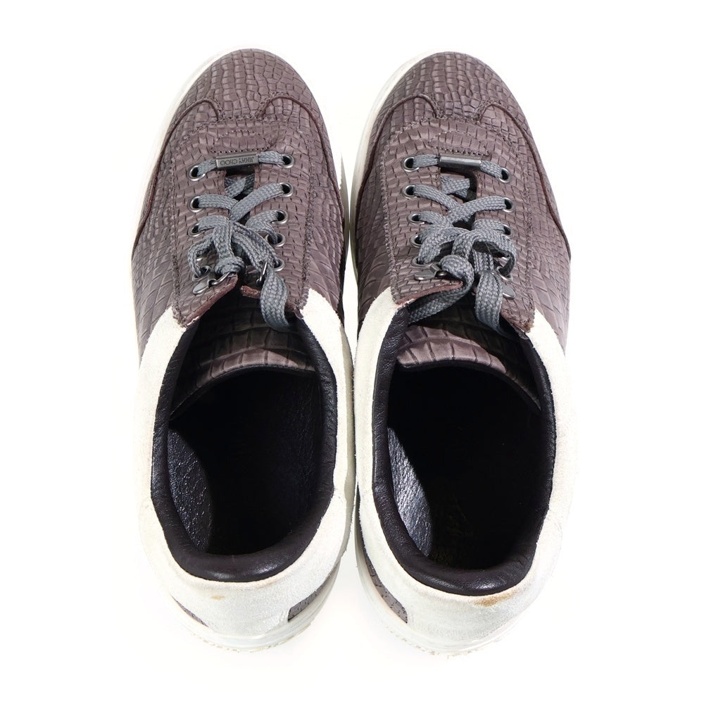 JIMMY CHOO(ジミーチュウ) クロコエンボス レザー ローカットスニーカー ブラウン/ホワイト