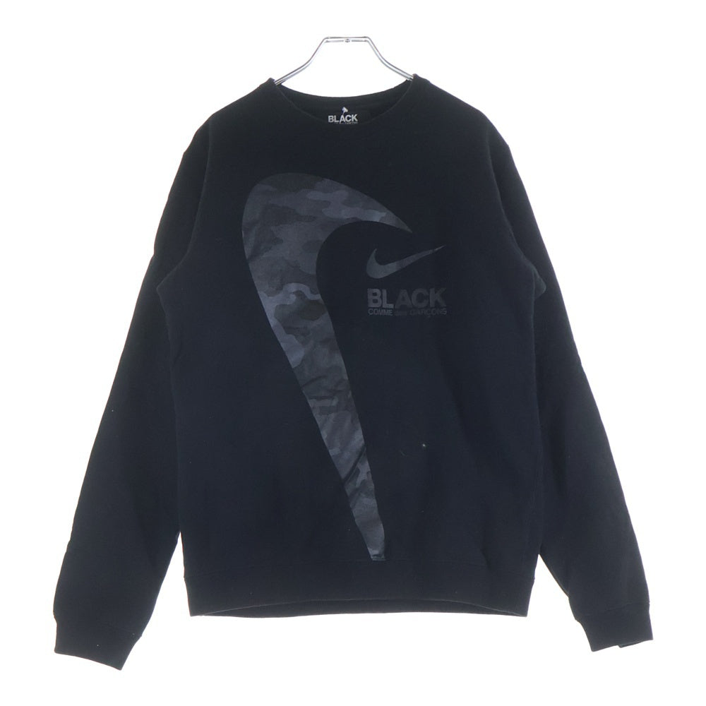 BLACK COMME des GARCONS(ブラックコムデギャルソン) 18AW ×NIKE ナイキ スウォッシュ ロゴプリント クルーネック スウェット トレーナー ブラック 1B-T107