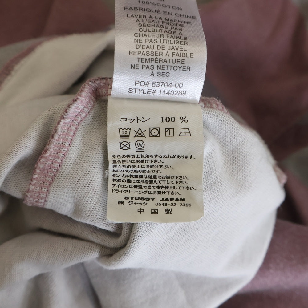 STUSSY(ステューシー) Faded Striped Crew ロゴ刺繍 フェイド ストライプ クルーネック 長袖Tシャツ カットソー ピンク/グレー 1140269