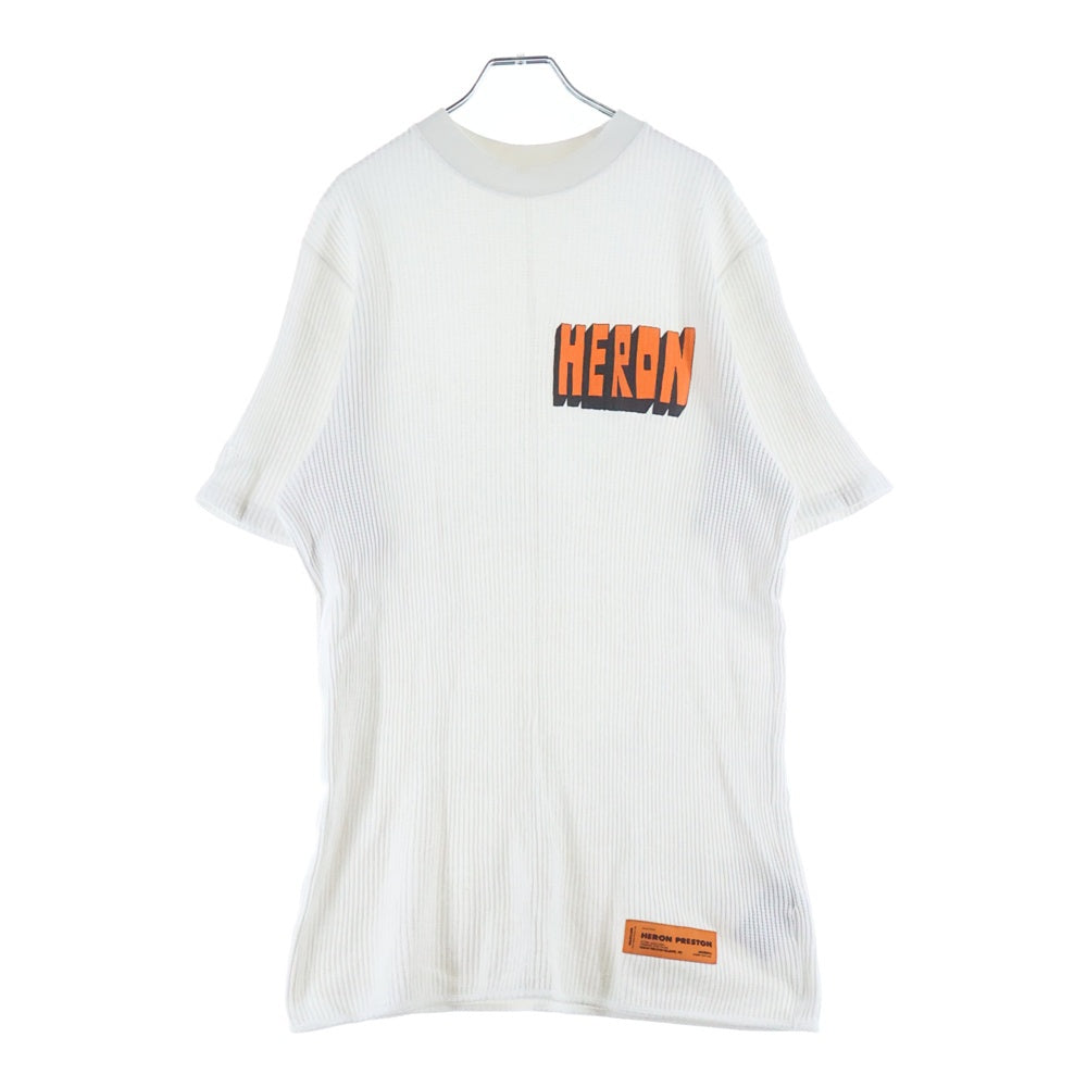 HERON PRESTON(ヘロンプレストン) 20SS WAFFLE HERON BOLD TEE フロントプリント ワッフル クルーネック 半袖Tシャツ カットソー ホワイト HMAA010S20914013