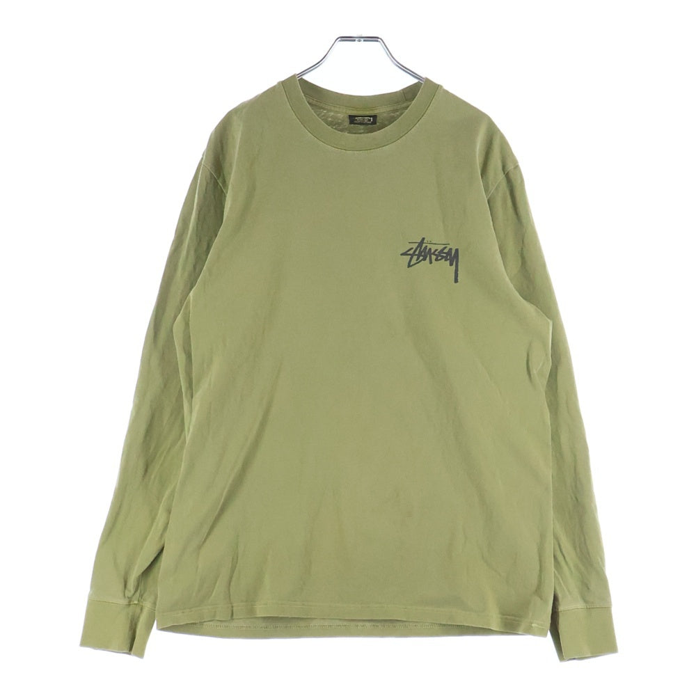 STUSSY(ステューシー) Spring Weeds Pigment Dyed L/S Tee バックプリント クルーネック 長袖Tシャツ カットソー カーキ