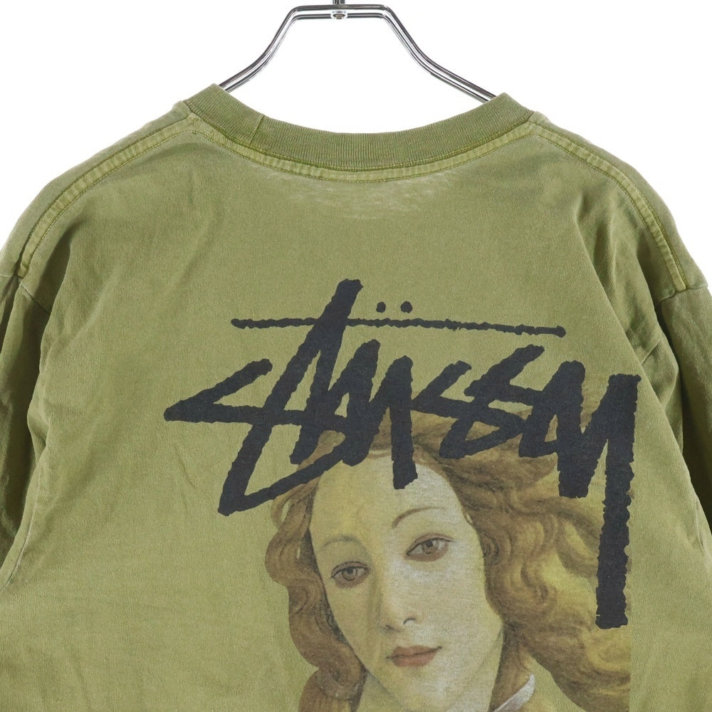 STUSSY(ステューシー) Spring Weeds Pigment Dyed L/S Tee バックプリント クルーネック 長袖Tシャツ カットソー カーキ