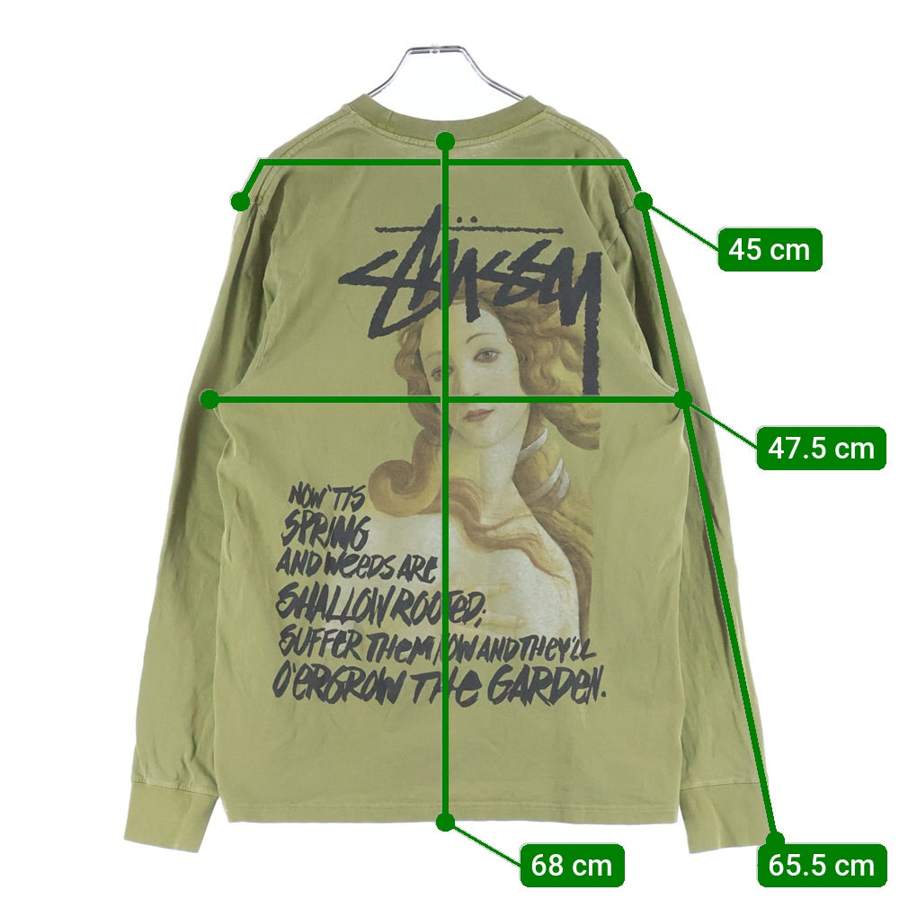 STUSSY(ステューシー) Spring Weeds Pigment Dyed L/S Tee バックプリント クルーネック 長袖Tシャツ カットソー カーキ