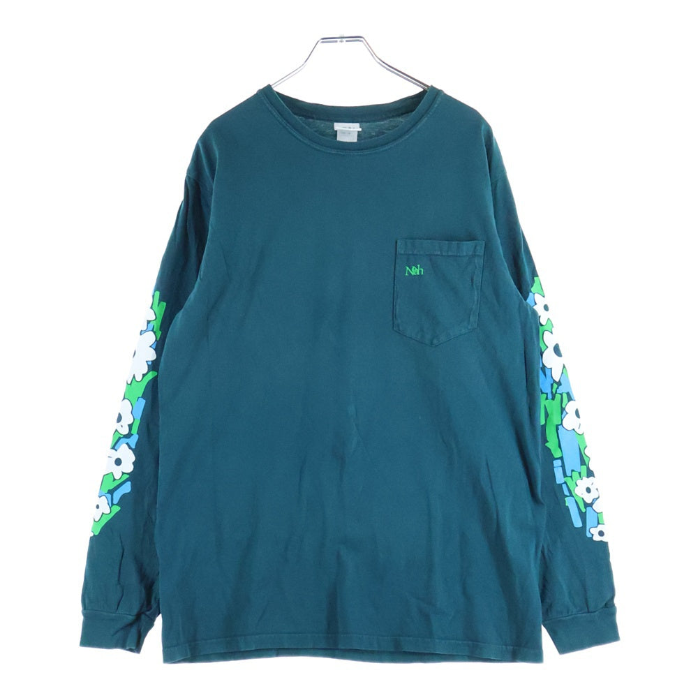 NOAH(ノア) FLOWERS POCKET TEE 袖フラワープリント クルーネック 長袖Tシャツ カットソー グリーン 23-070-122-0059-1-0