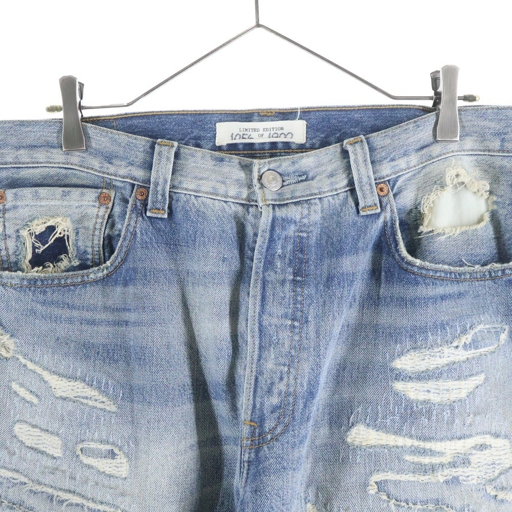 Levi's(リーバイス) LIMITED EDITION 501 世界限定1800本 リペア ダメージ加工 ストレート デニムパンツ インディゴ 08501-0461