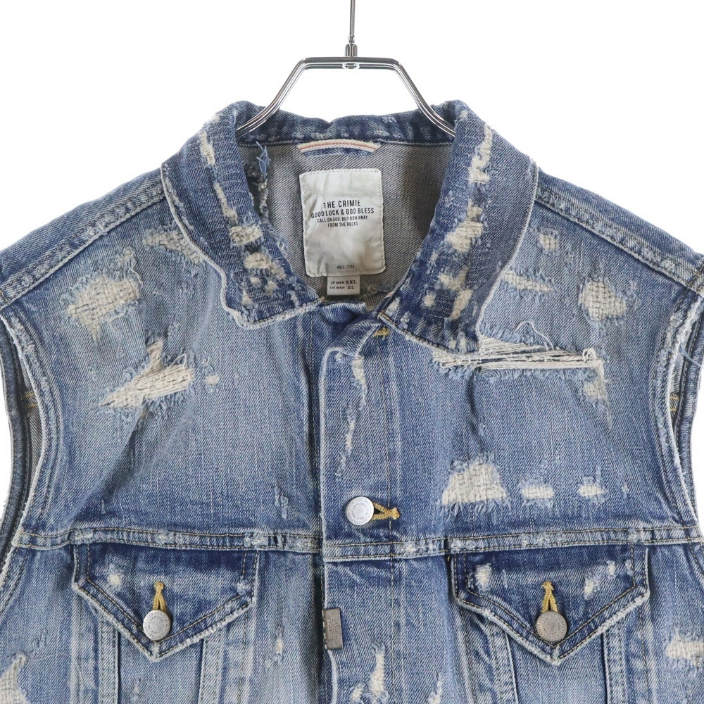 CRIMIE(クライミー) STRETCH SELVEDGE DENIM VEST リペア ダメージ加工 ストレッチ セルビッチデニム ベスト インディゴ