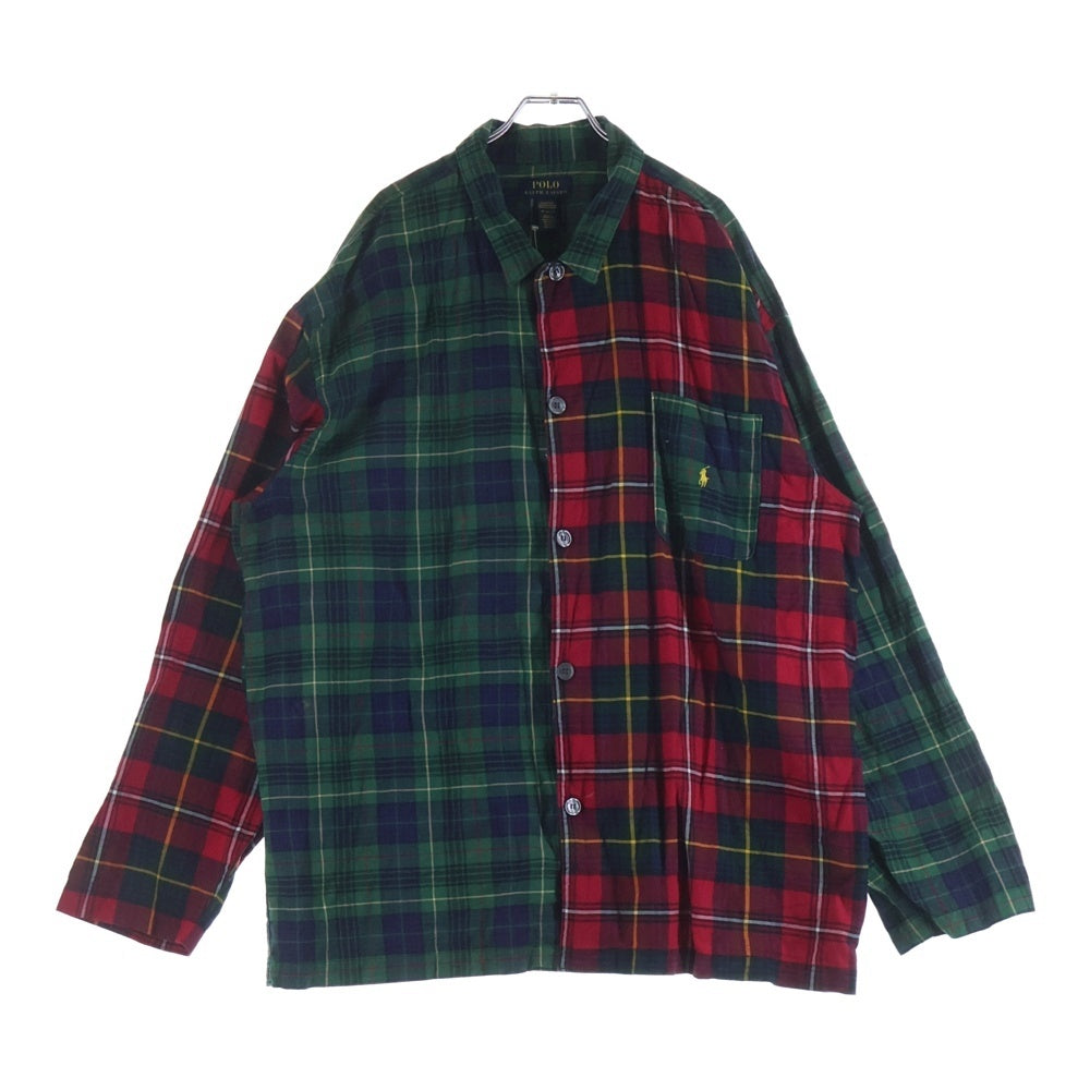 POLO RALPH LAUREN(ポロラルフローレン) ポニー刺繍 ポケット付き チェック 長袖シャツ グリーン/レッド
