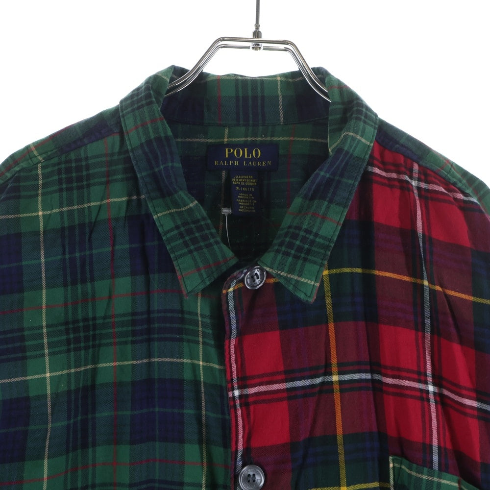 POLO RALPH LAUREN(ポロラルフローレン) ポニー刺繍 ポケット付き チェック 長袖シャツ グリーン/レッド