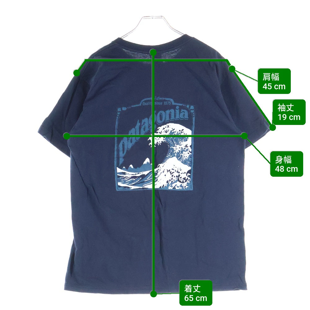 PATAGONIA(パタゴニア) 90S VINTAGE ヴィンテージ 葛飾北斎 プリント クルーネック 半袖Tシャツ カットソー ネイビー