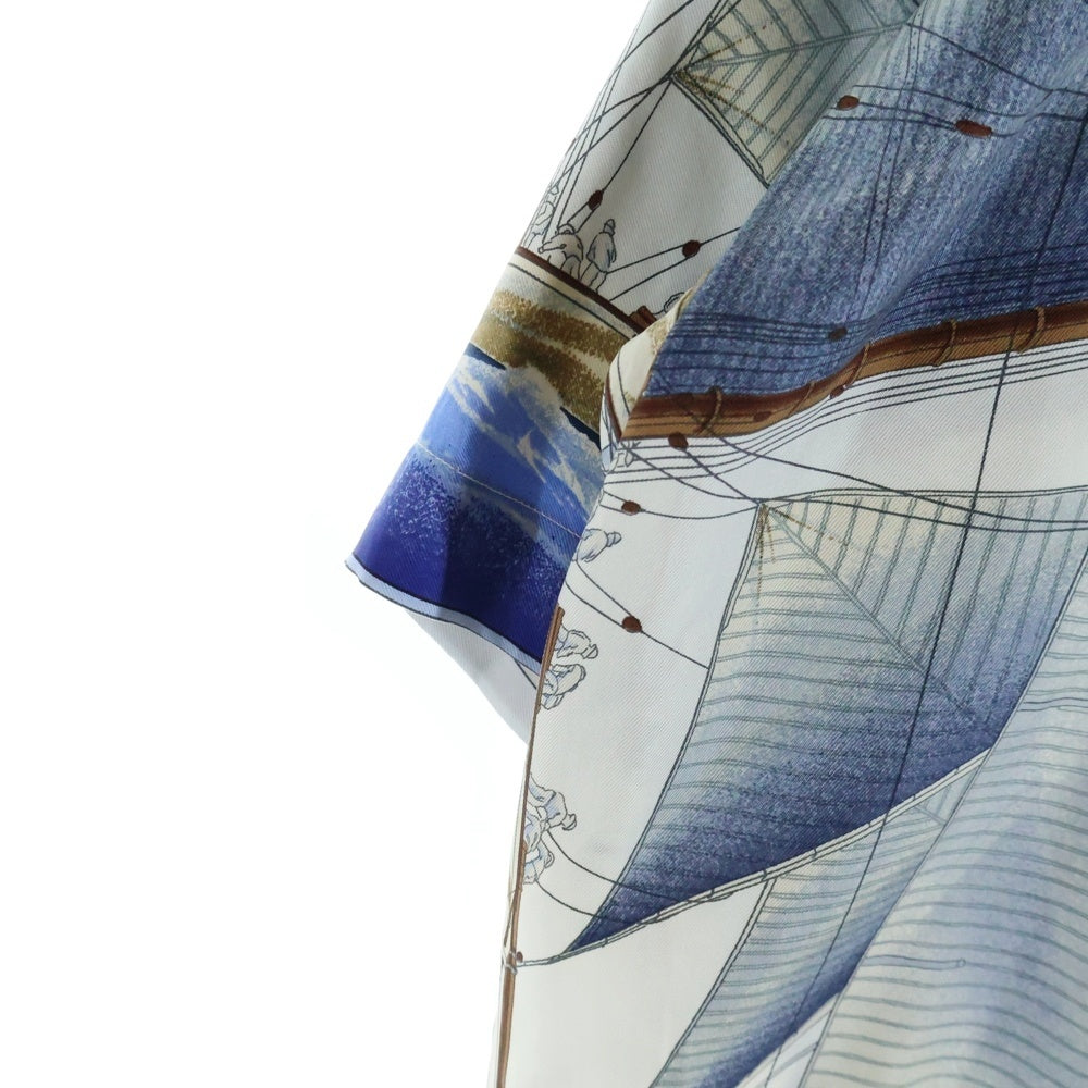 HERMES(エルメス) Vent Portant 追い風 シルク オープンカラー 半袖シャツ ホワイト/ブルー