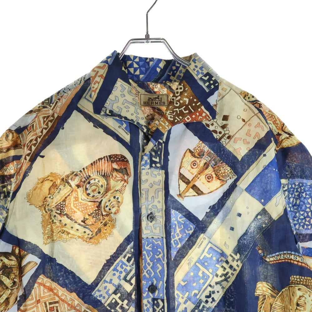HERMES(エルメス) PERSONA ペルソナ 仮面 総柄 リネン 半袖シャツ マルチ