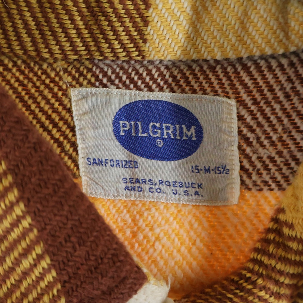 NO BRAND(ノーブランド) 50S VINTAGE PILGRIM ヴィンテージ ピリグリム マチ付き チェック 長袖シャツ ベージュ