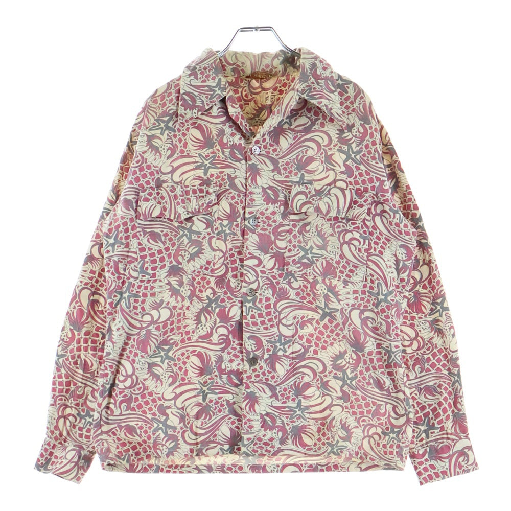 NO BRAND(ノーブランド) 50s VINTAGE コットン 長袖 ハワイアンシャツ アロハ ベージュ