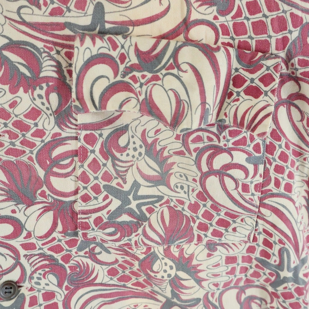 NO BRAND(ノーブランド) 50s VINTAGE コットン 長袖 ハワイアンシャツ アロハ ベージュ