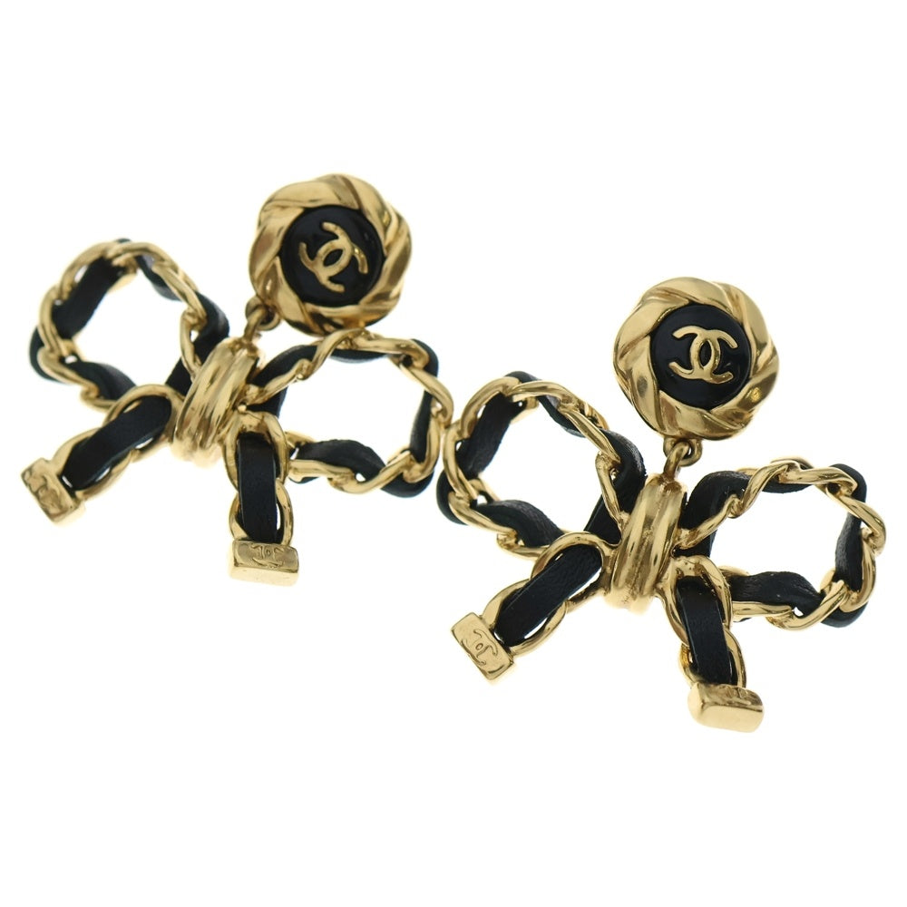 CHANEL(シャネル) ココマーク リボン ピアス 2個セット ブラック/ゴールド レディース